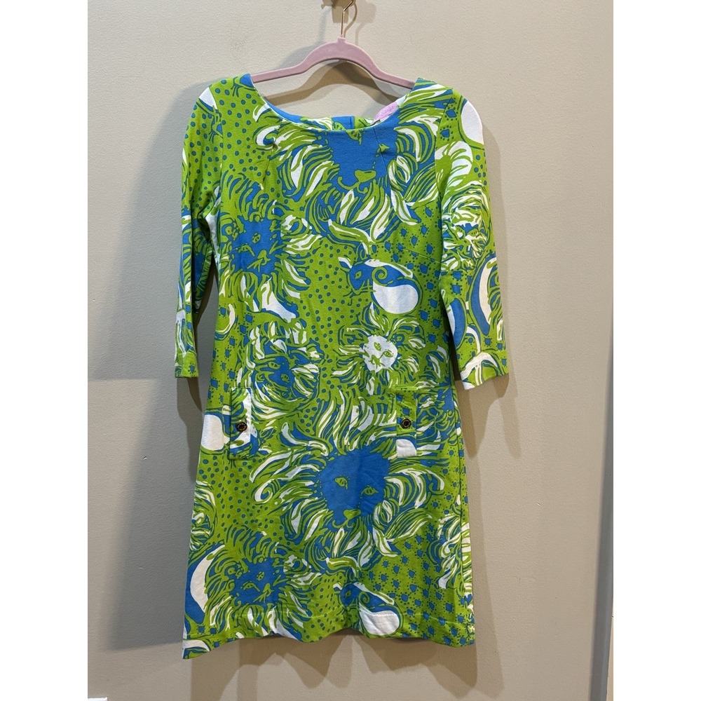Lilly Pulitzer Dress Charlene‎ Shift Limeade Lion Print Green Knit Cotton Size S